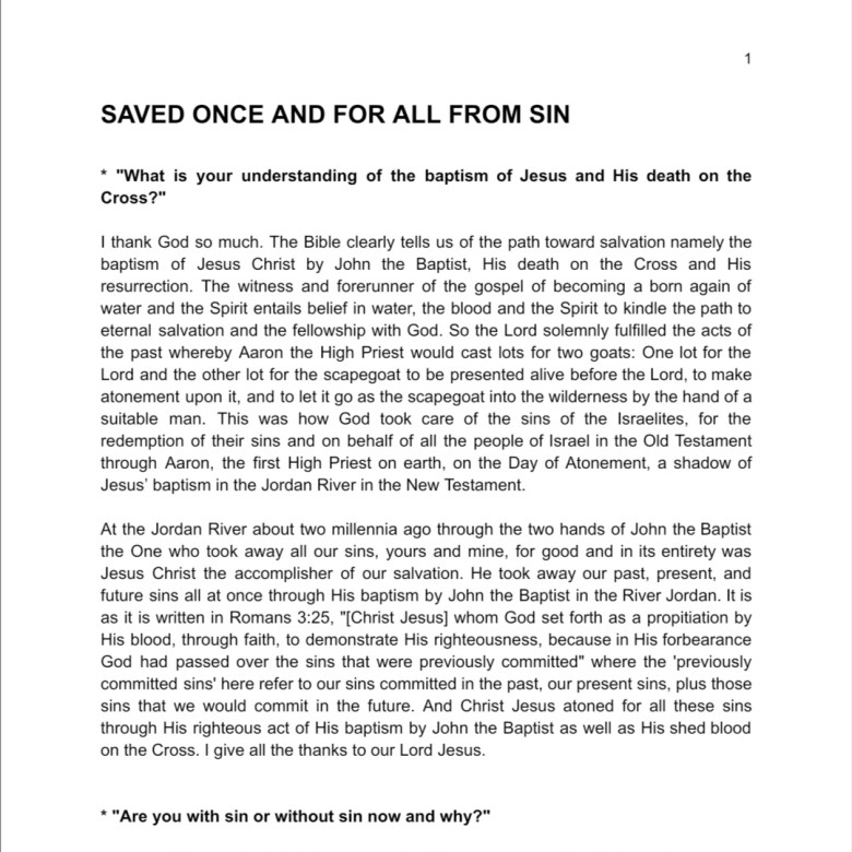 SAVED ONCE AND FOR ALL FROM SIN