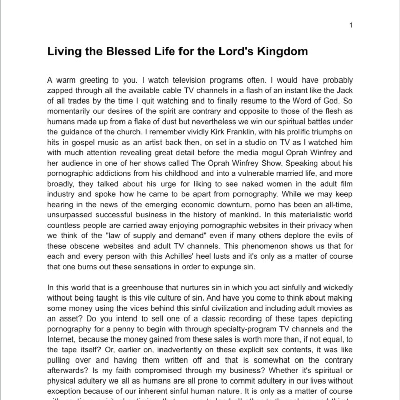 Living the Blessed Life for the Lord`s Kingdom