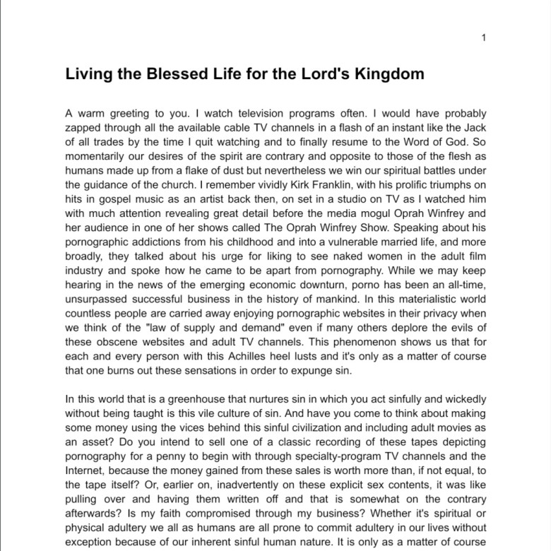 Living the Blessed Life for the Lord`s Kingdom